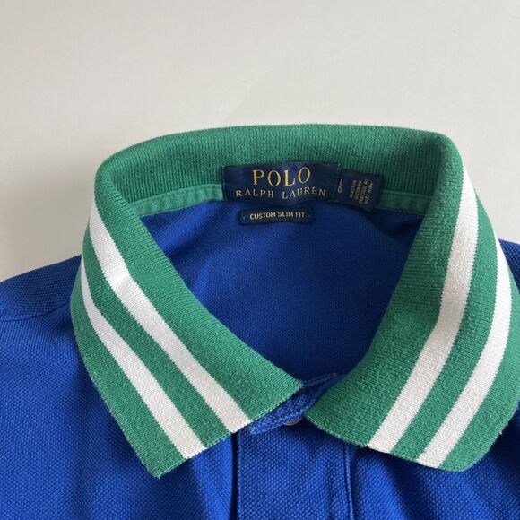 POLO Ralph Lauren MCMLXVII Crest Banner‎ Blue Polo Shirt Slim Fit Large Rugby - Picture 10 of 11
